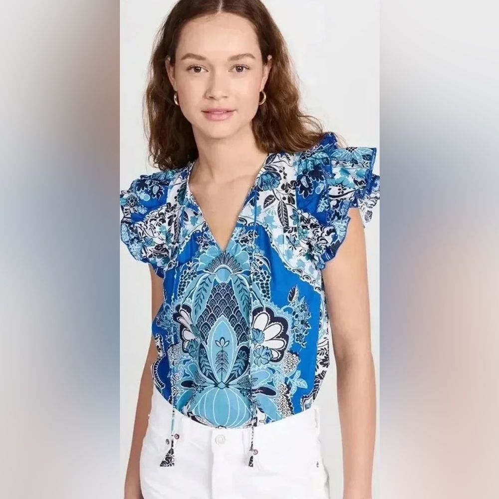 Anthropologie Love the Label Clementine Flutter Sleeve Top Size L